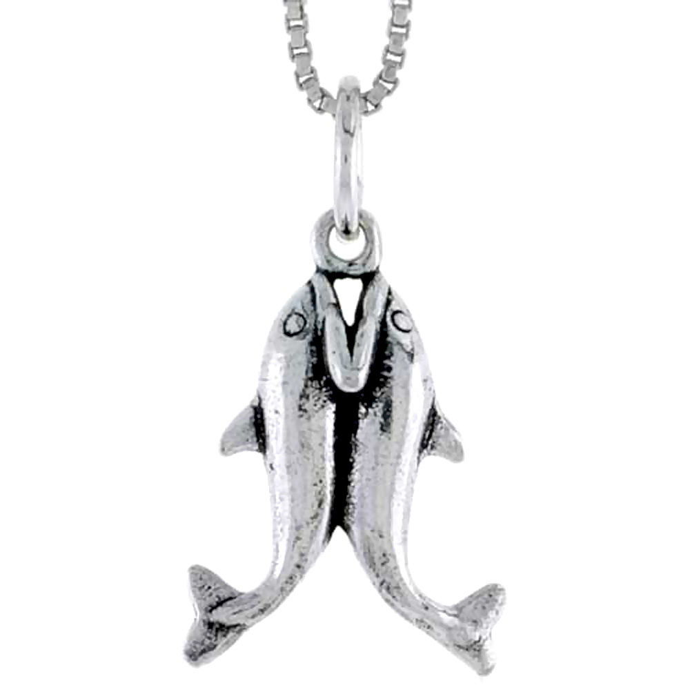 STERLING SILVER KISSING DOLPHIN CHARM 3/4 INCH TALL