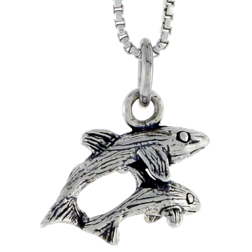 STERLING SILVER DOUBLE WHALE SHARK (ADULT & JUVENILE) CHARM 1/2 INCH TALL
