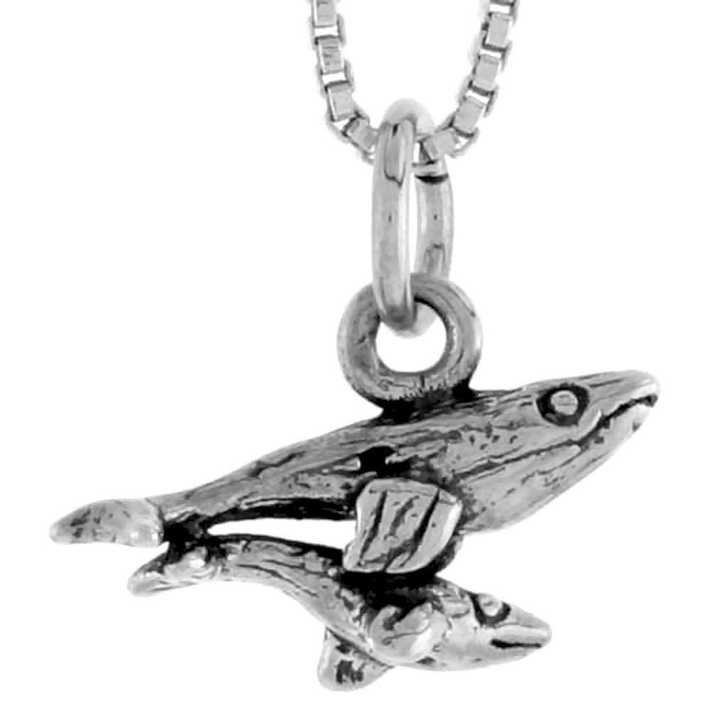 STERLING SILVER CALF AND MOTHER WHALE CHARM 1/4 INCH TALL