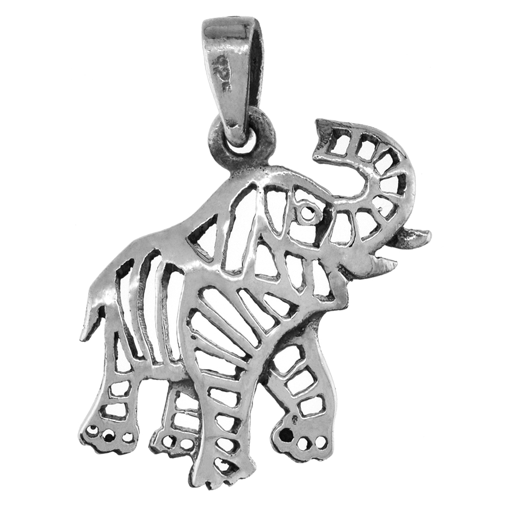 1 1/4 INCH STERLING SILVER FILIGREE ELEPHANT PENDANT DIAMOND-CUT OXIDIZED FINISH NO CHAIN