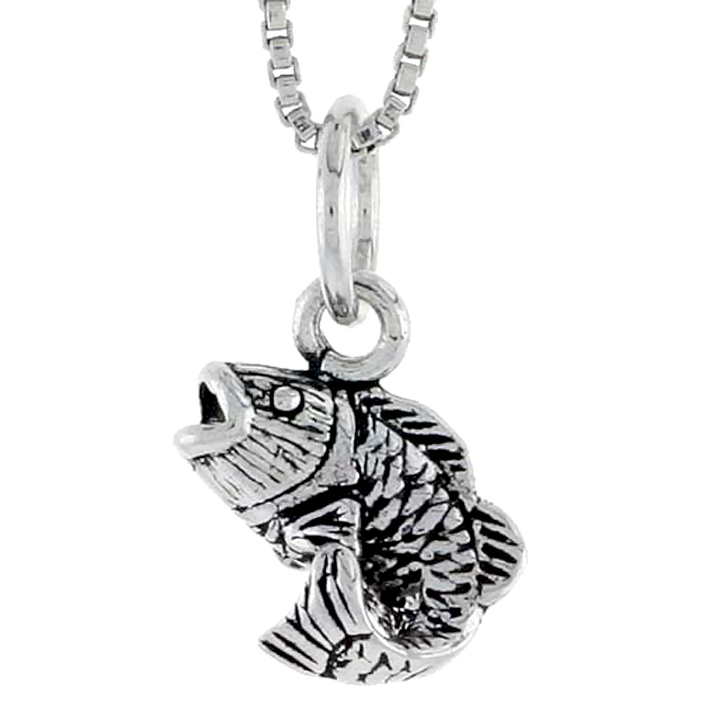 STERLING SILVER BASS FISH CHARM 3/8" TALL
