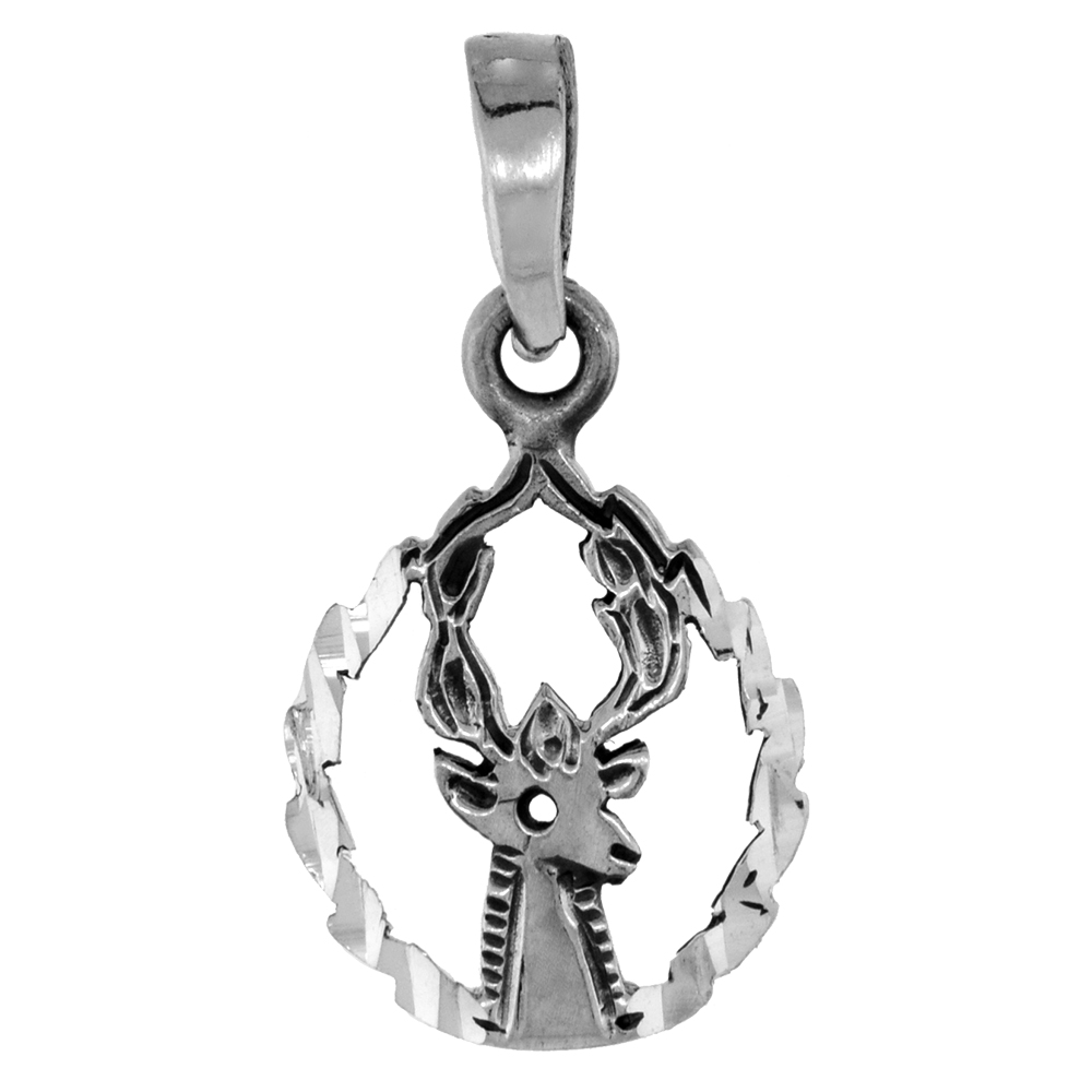1 INCH STERLING SILVER REINDEER PENDANT DIAMOND-CUT OXIDIZED FINISH NO CHAIN