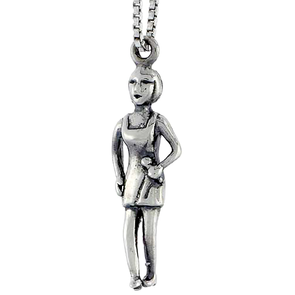 STERLING SILVER LADY IN HALTER DRESS CHARM 7/8 INCH TALL