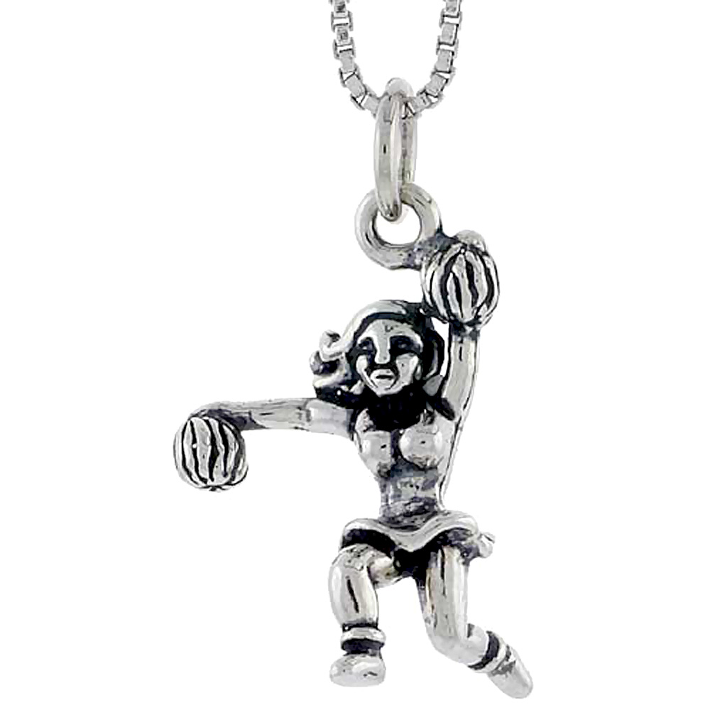STERLING SILVER CHEERLEADER CHARM 3/4 INCH TALL