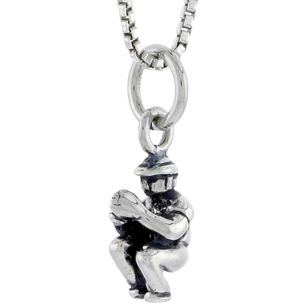 STERLING SILVER BASEBALL PITCHER CHARM 1/2 INCH TALL
