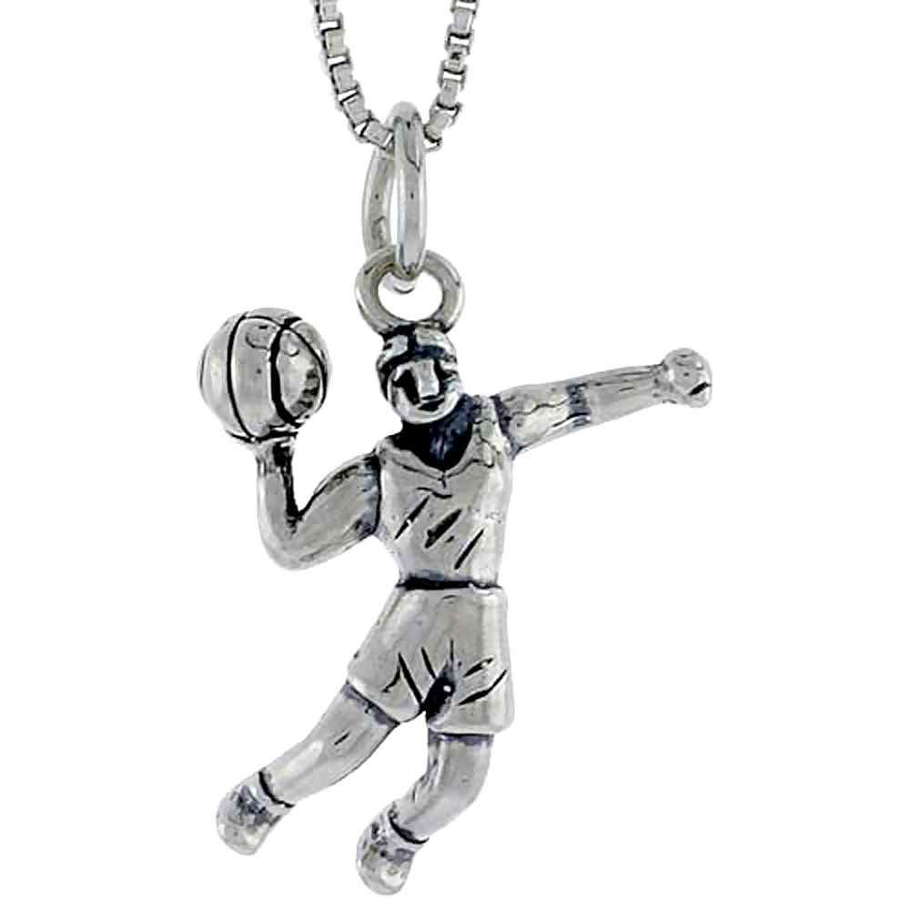 STERLING SILVER BASKETBALL PLAYER CHARM 3/4 INCH TALL