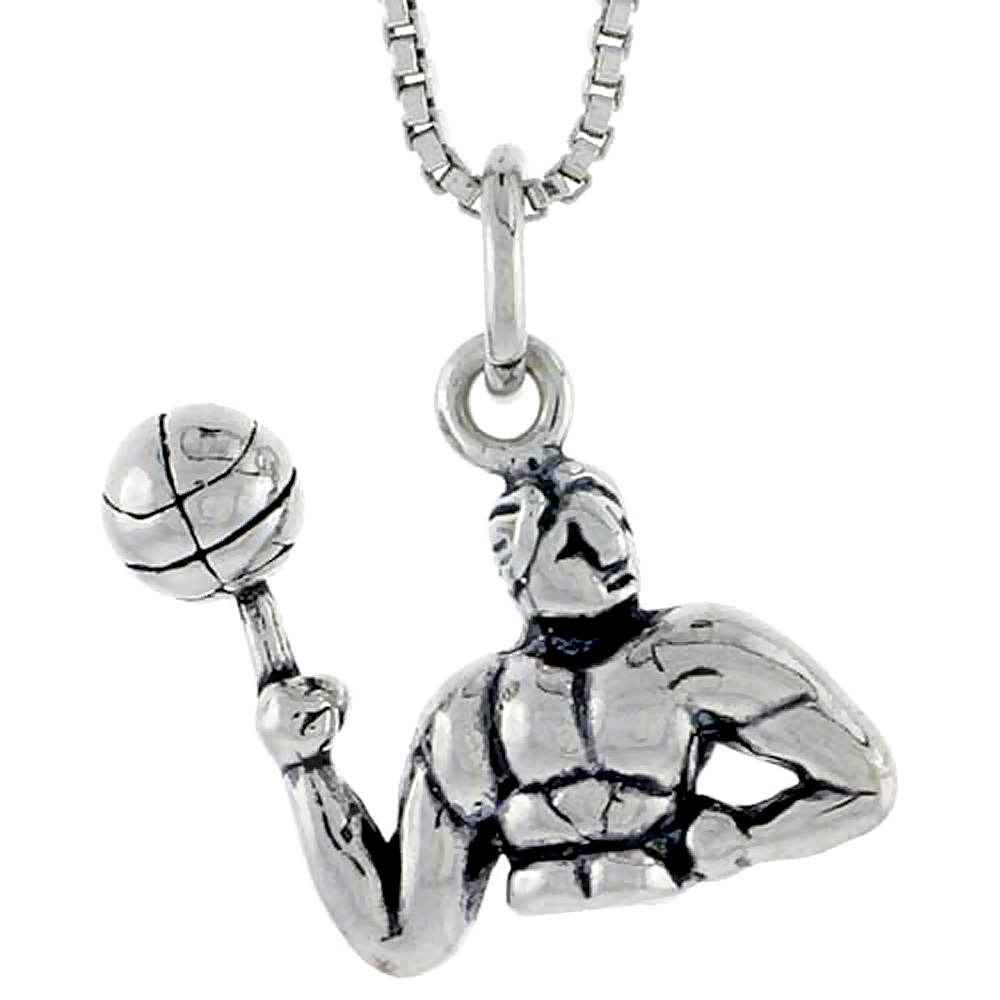 STERLING SILVER MAN SPINNING BASKETBALL ON FINGER CHARM 1/2 INCH TALL