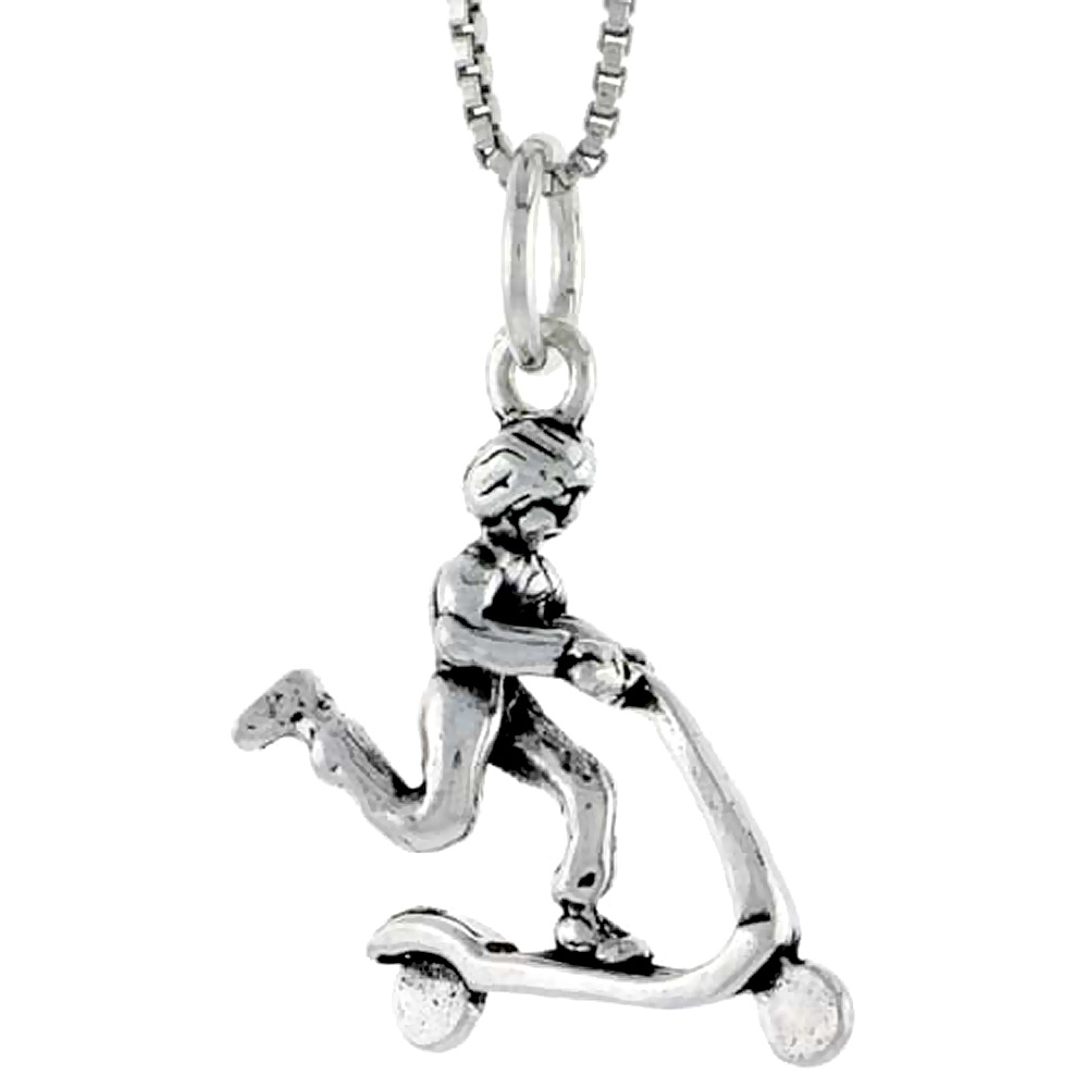STERLING SILVER BOY ON SCOOTER CHARM 3/4 INCH TALL