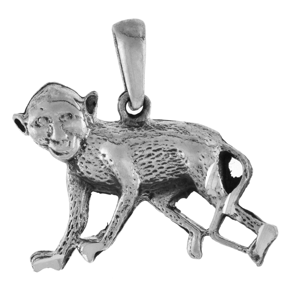 1 INCH STERLING SILVER MONKEY PENDANT DIAMOND-CUT OXIDIZED FINISH NO CHAIN