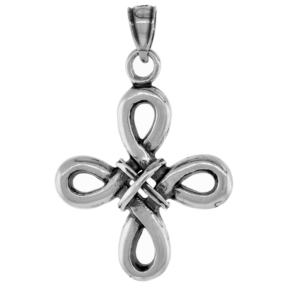 1 1/8 INCH STERLING SILVER CELTIC KNOT BOWEN CROSS PENDANT FOR MEN AND WOMEN DIAMOND-CUT OXIDIZED FINISH NO CHAIN