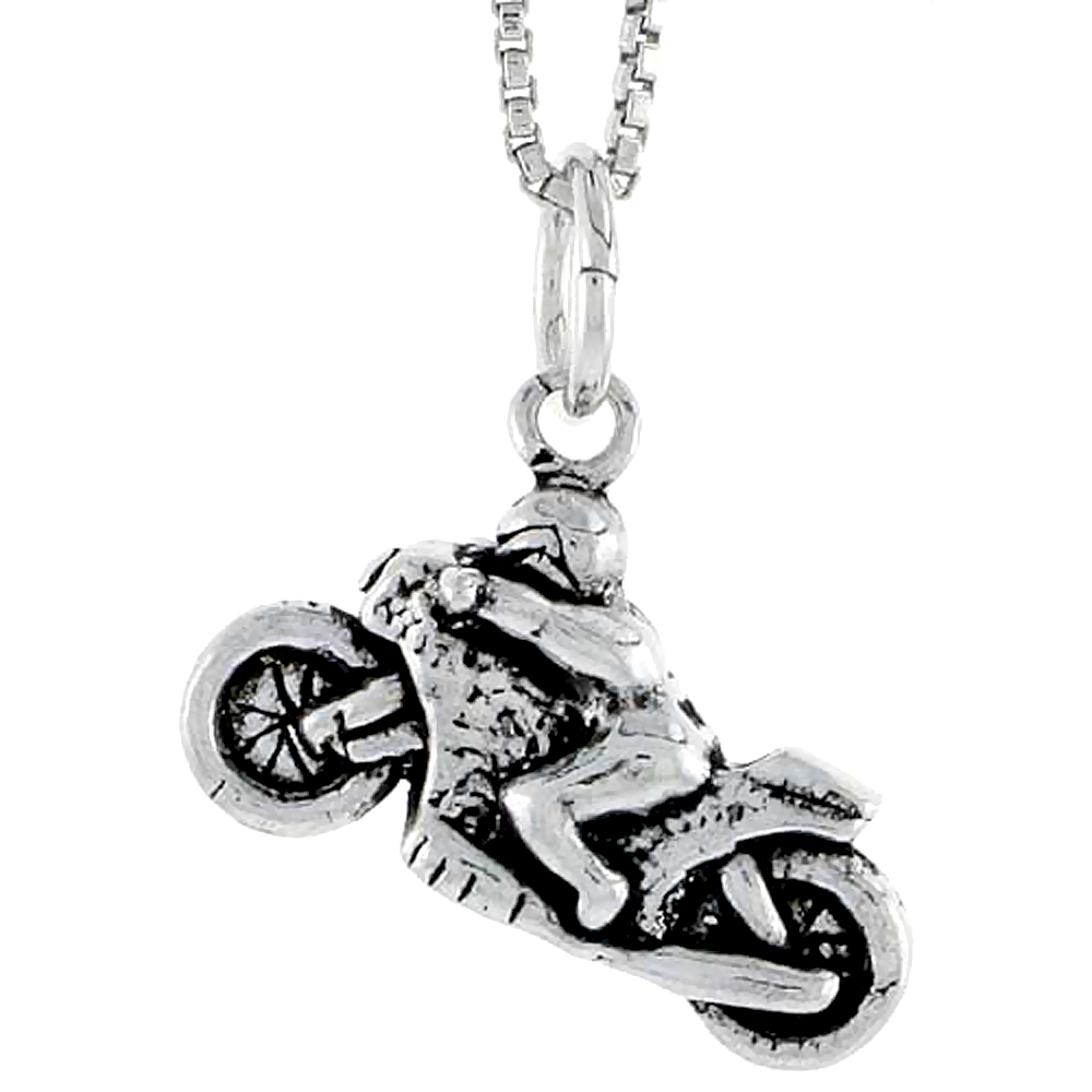 STERLING SILVER RACING MOTORCYCLE CHARM 1/2 INCH TALL