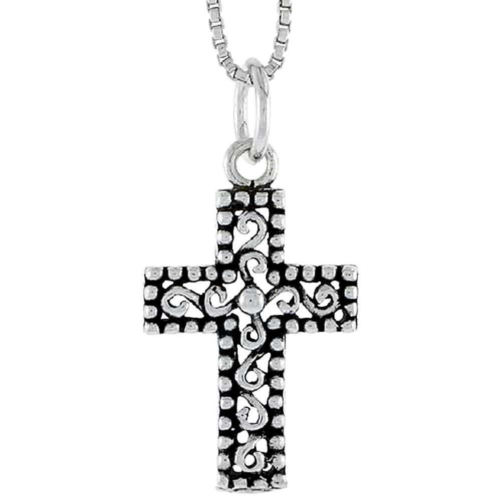 STERLING SILVER FILIGREE CROSS CHARM 3/4 INCH TALL