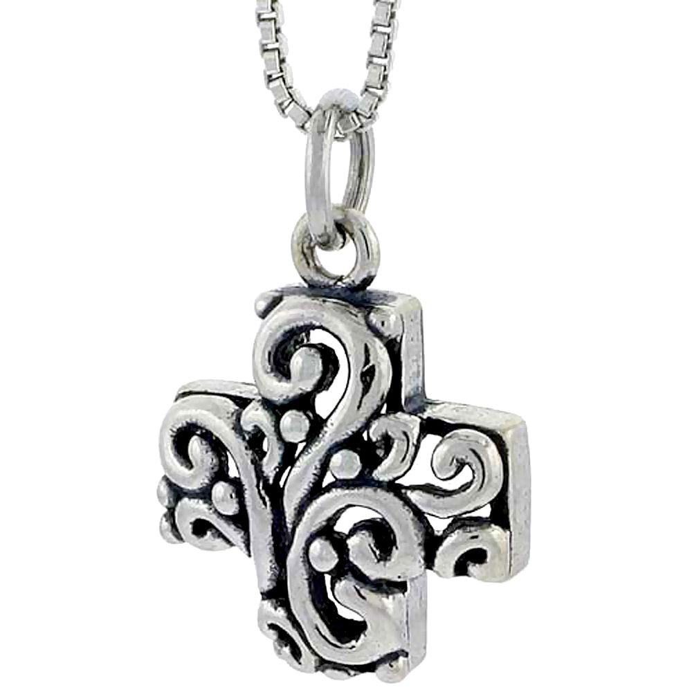 STERLING SILVER FILIGREE GREEK CROSS CHARM 5/8 INCH TALL