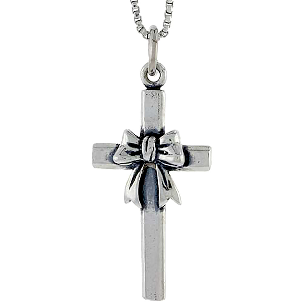 STERLING SILVER CROSS W/ BOW CHARM 1 INCH TALL