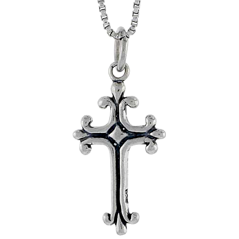 STERLING SILVER BUDDED CROSS CHARM 3/4 INCH TALL