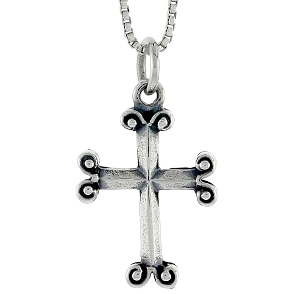 STERLING SILVER BUDDED CROSS CHARM 3/4 INCH TALL