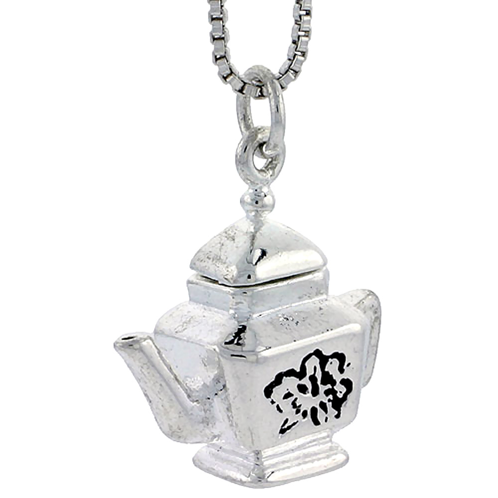 STERLING SILVER TRAPEZOID-SHAPED TEAPOT CHARM 1/2 INCH TALL