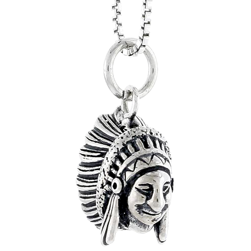 STERLING SILVER INDIAN HEAD CHARM 1/2 INCH TALL