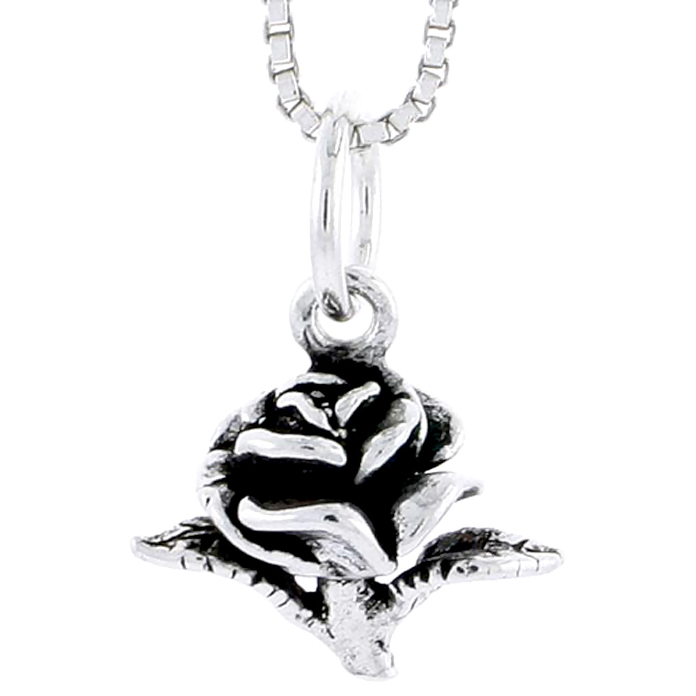 STERLING SILVER ROSE CHARM 3/8 INCH TALL
