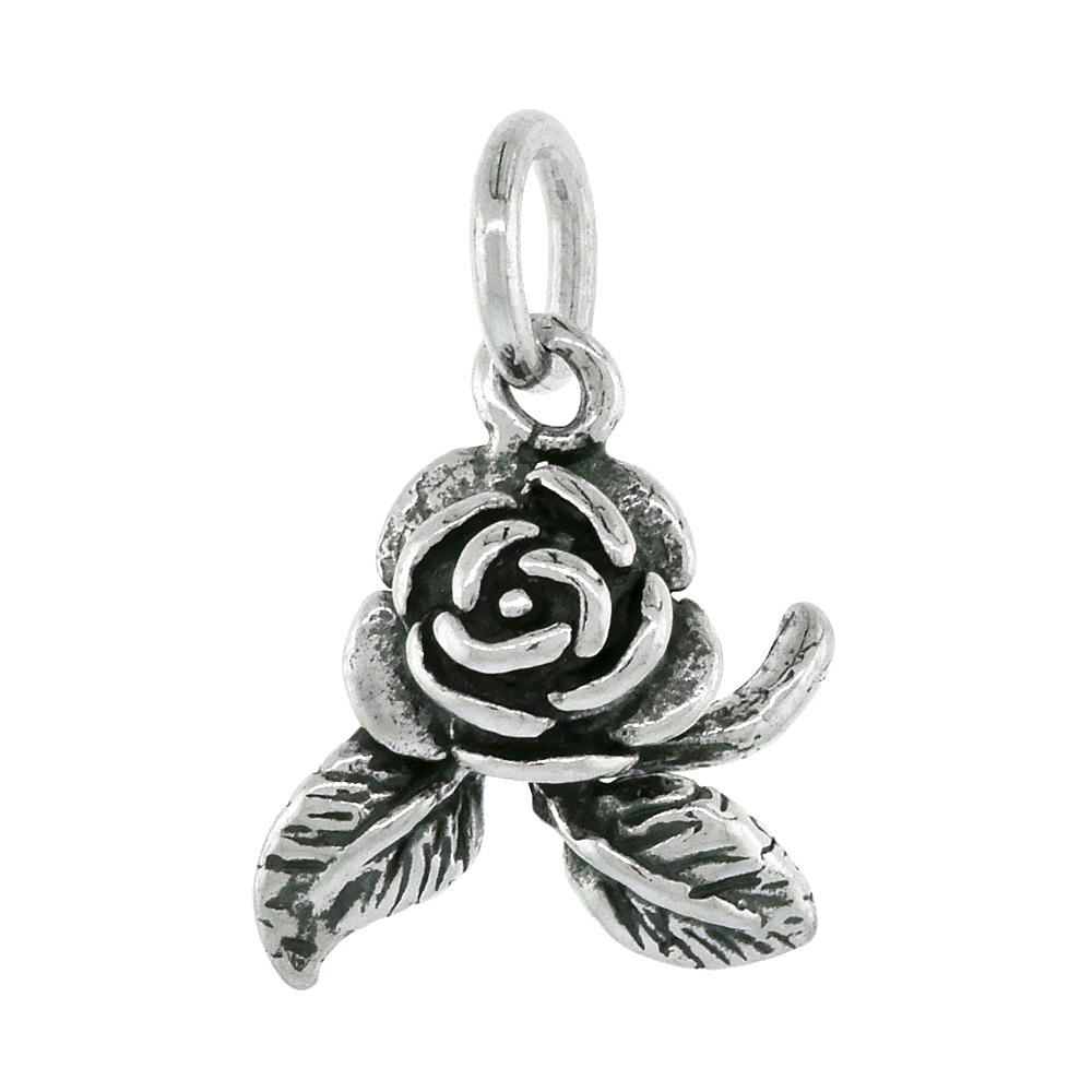 STERLING SILVER ROSE CHARM 1/2 INCH TALL