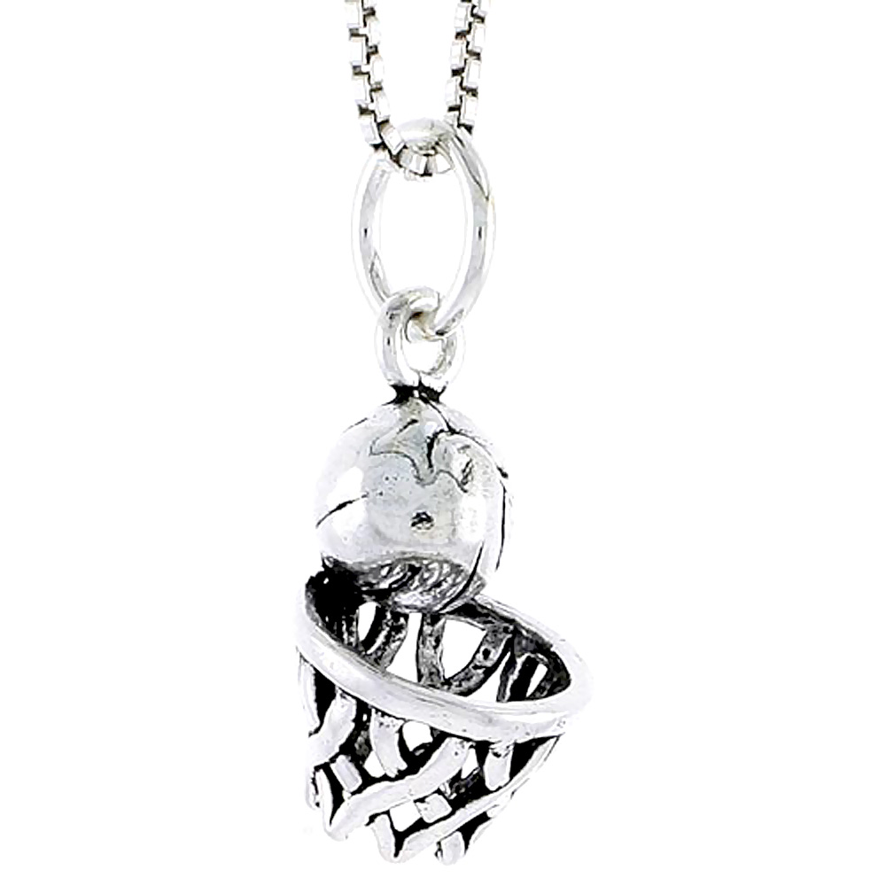 STERLING SILVER BASKET BALL & RING CHARM 5/8 INCH TALL