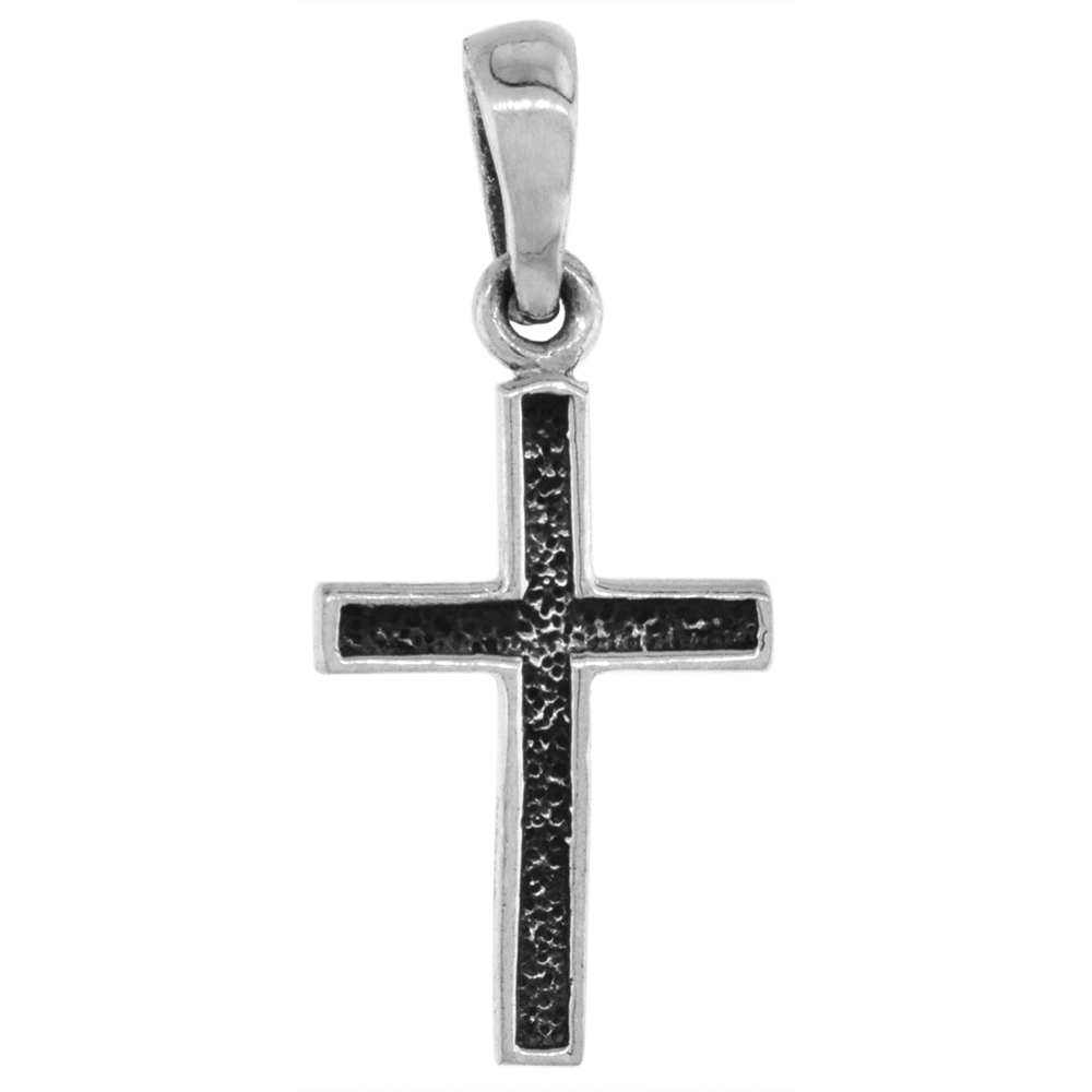 7/8 INCH STERLING SILVER LATIN CROSS PENDANT FOR MEN AND WOMEN DIAMOND-CUT OXIDIZED FINISH NO CHAIN (NO CHAIN)