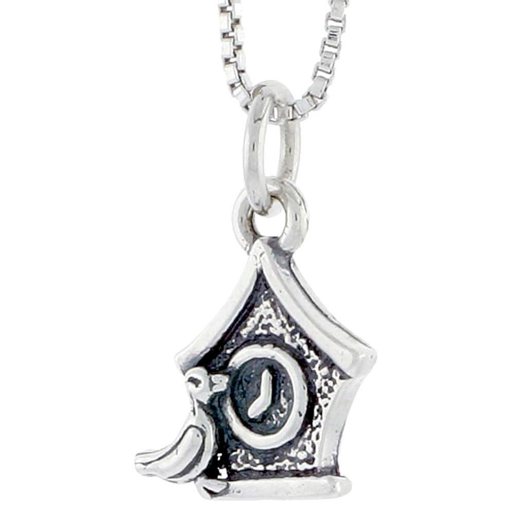 STERLING SILVER CUCKOO CLOCK CHARM 1/2 INCH TALL