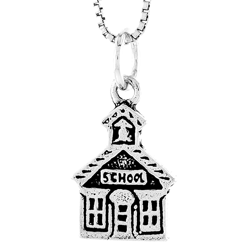 STERLING SILVER SCHOOLHOUSE CHARM 5/8 INCH TALL