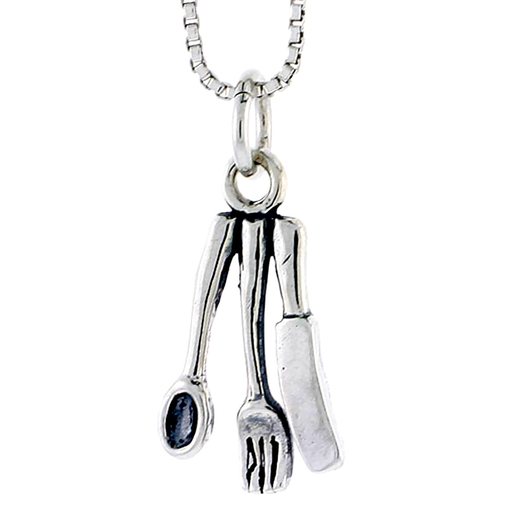 STERLING SILVER FORK SPOON KNIFE CHARM 5/8 INCH TALL