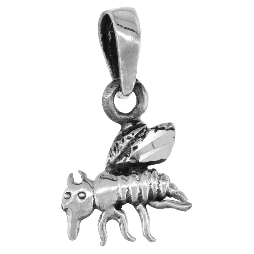 Small 3/4 inch Sterling Silver Mosquito Pendant for Women Diamond-Cut Oxidized finish NO Chain