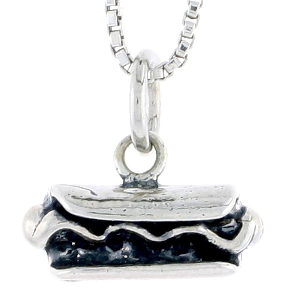 STERLING SILVER HOTDOG SANDWICH CHARM 1/4 INCH TALL