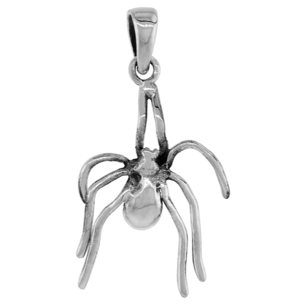 1 1/2 INCH STERLING SILVER SPIDER PENDANT DIAMOND-CUT OXIDIZED FINISH NO CHAIN