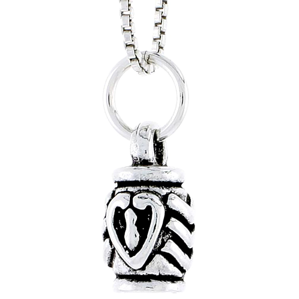 STERLING SILVER CHEVRON JAR W/ HEART CHARM 3/8 INCH TALL
