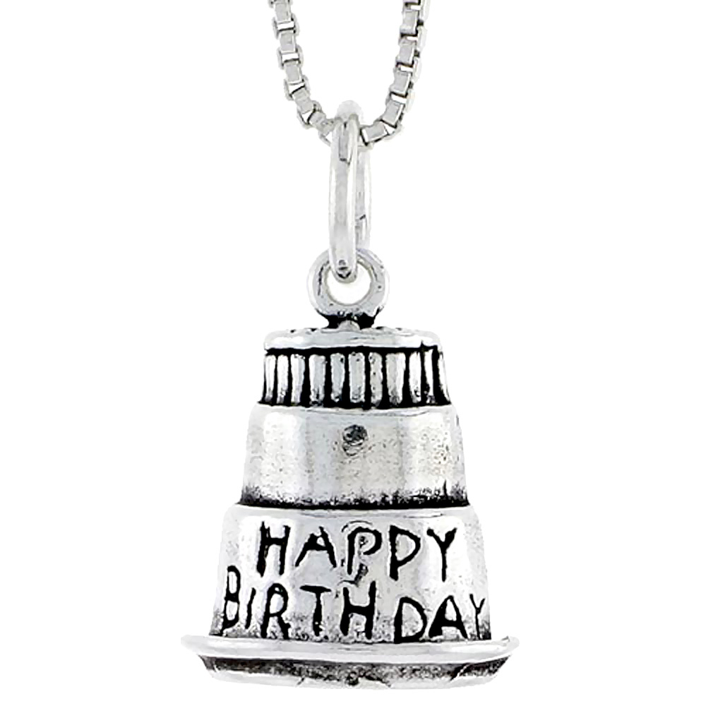 STERLING SILVER BIRTHDAY CAKE CHARM 1/2 INCH TALL