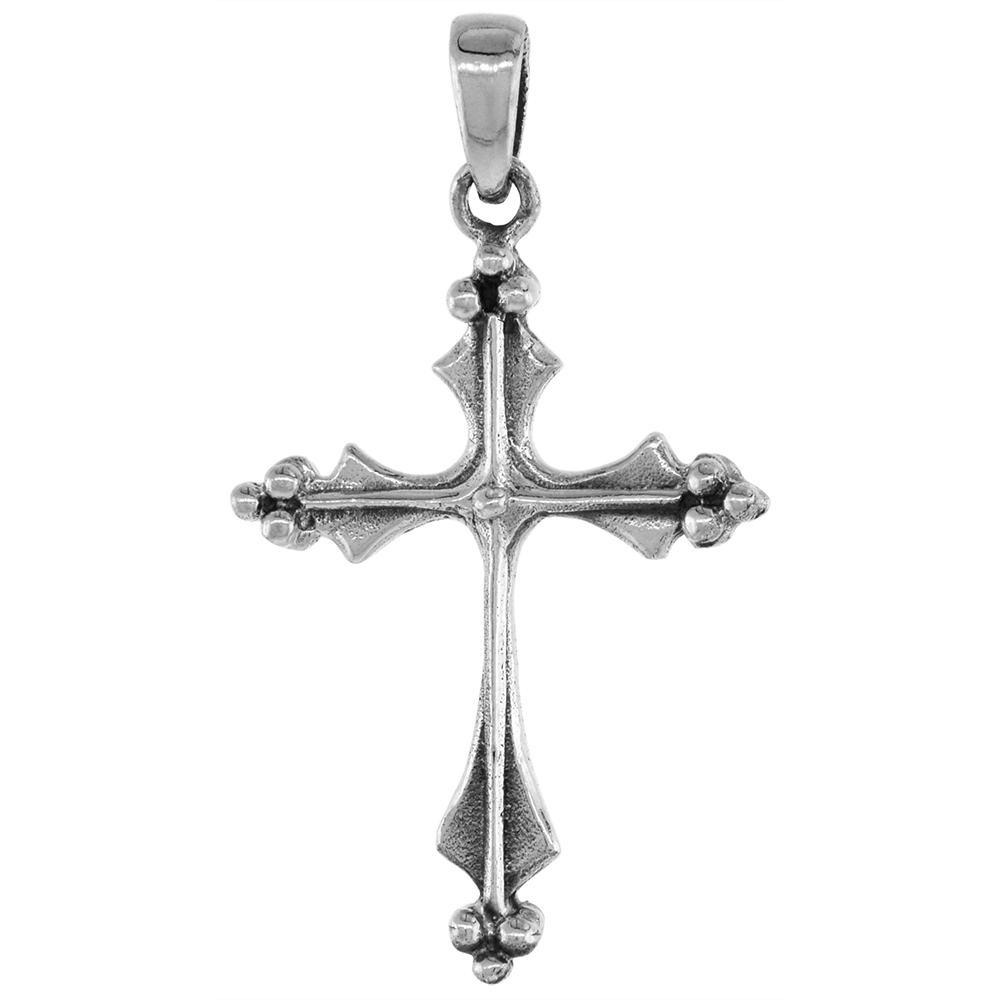 1 3/8 INCH STERLING SILVER BUDDED CROSS PENDANT FOR MEN AND WOMEN DIAMOND-CUT OXIDIZED FINISH NO CHAIN