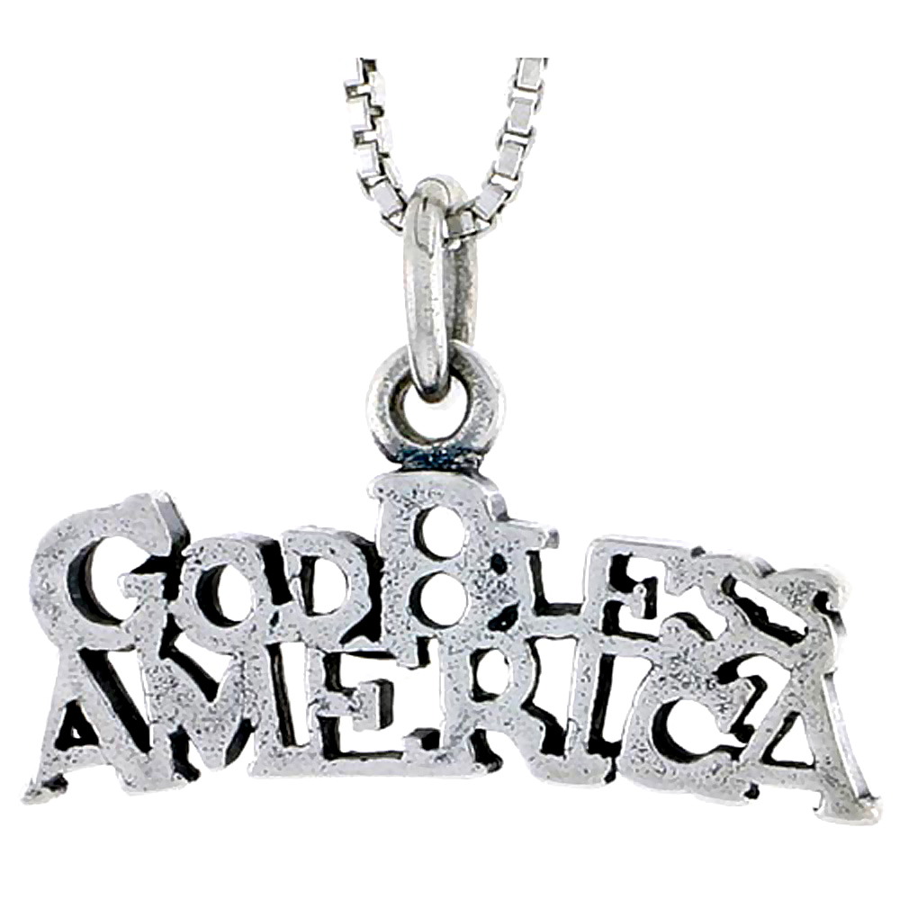 STERLING SILVER GOD BLESS AMERICA WORD CHARM 3/8 INCH TALL