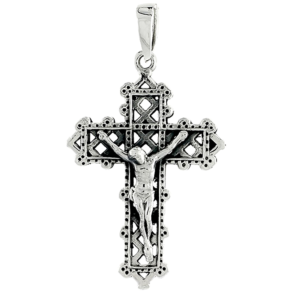 STERLING SILVER CRUCIFIX CHARM 1 3/8 INCH TALL
