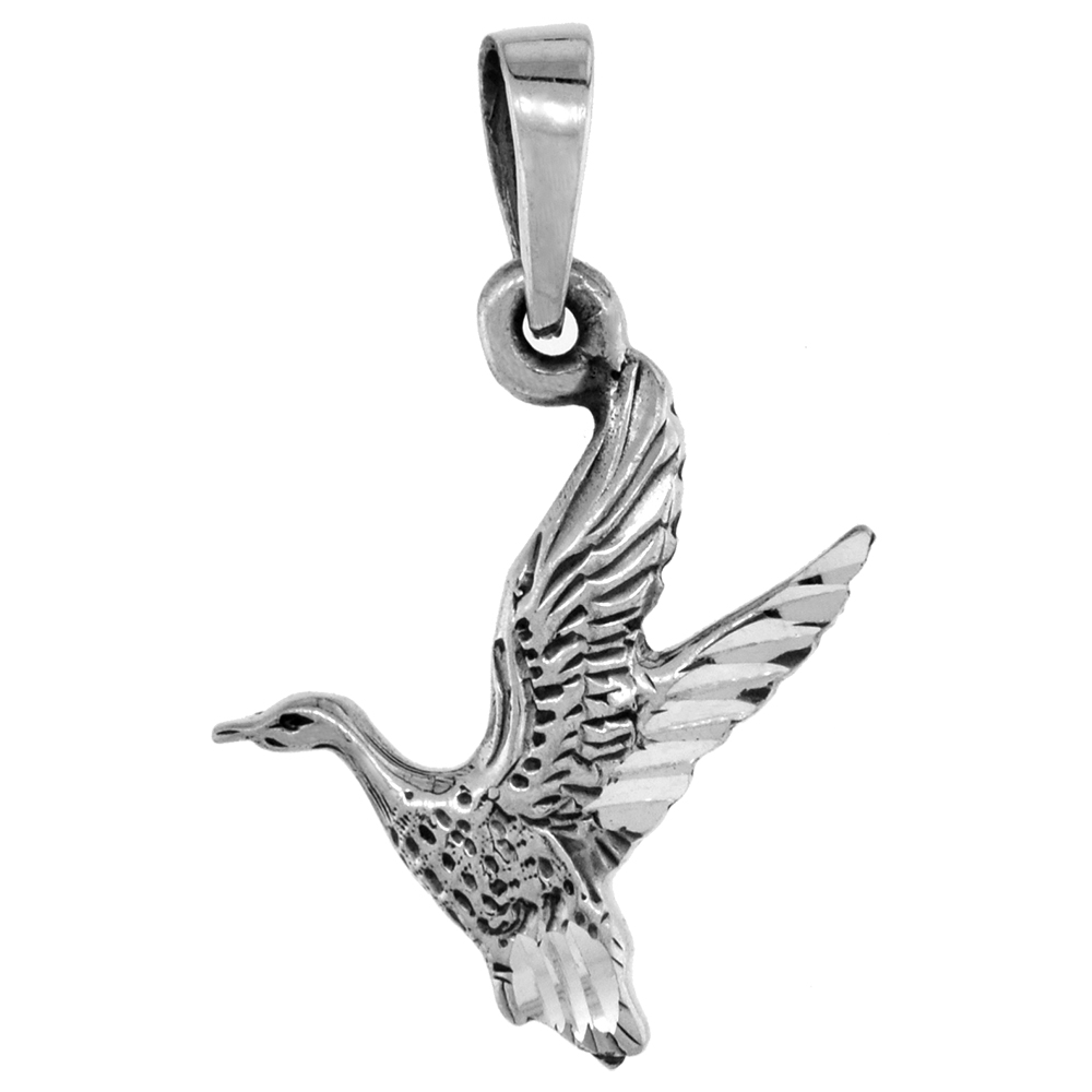 1 1/8 INCH STERLING SILVER GOOSE PENDANT DIAMOND-CUT OXIDIZED FINISH NO CHAIN