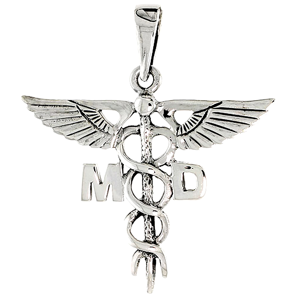 STERLING SILVER CADUCEUS (MEDICAL SYMBOL) CHARM 1 INCH TALL