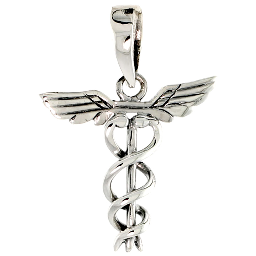 STERLING SILVER CADUCEUS (MEDICAL SYMBOL) CHARM 3/4 INCH TALL