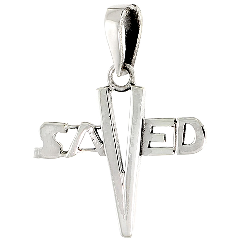 STERLING SILVER SAVED WORD CHARM 3/4 INCH TALL
