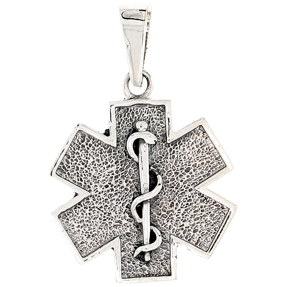 STERLING SILVER STAR OF LIFE MEDICAL ALERT CHARM 3/4 INCH TALL