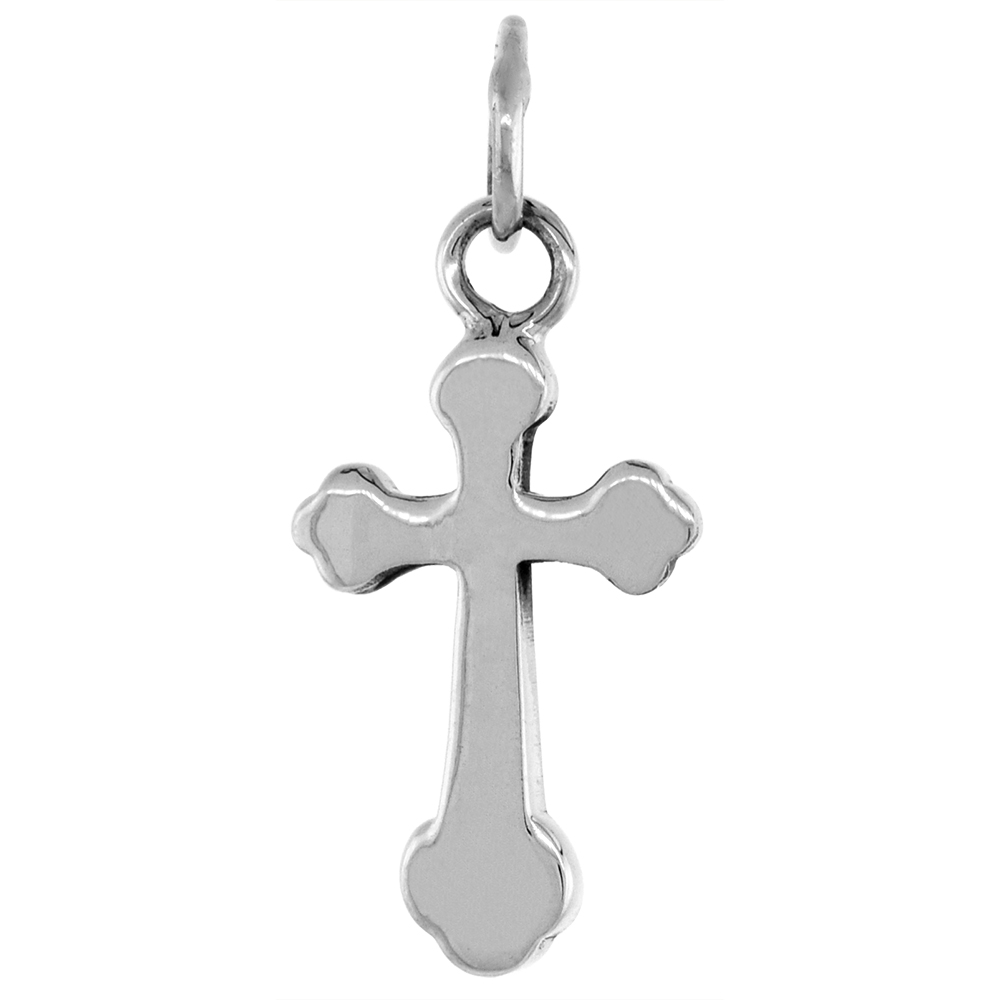 7/8 INCH STERLING SILVER BUDDED CROSS PENDANT FOR MEN AND WOMEN DIAMOND-CUT OXIDIZED FINISH NO CHAIN