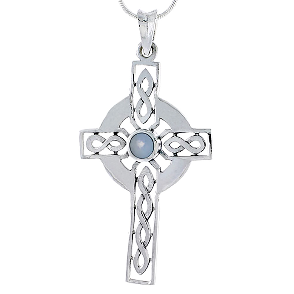 STERLING SILVER KILLAMERY CELTIC CROSS PENDANT MOTHER OF PEARL CHARM FOR MEN 1 3/4 INCH