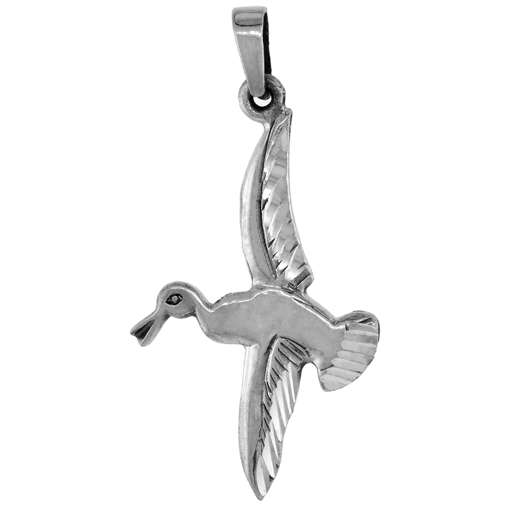 LARGE 2 INCH STERLING SILVER DUCK PENDANT DIAMOND-CUT OXIDIZED FINISH NO CHAIN