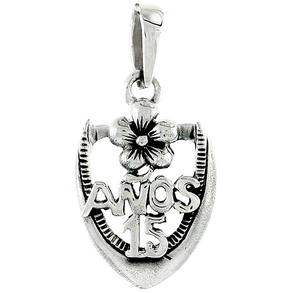 STERLING SILVER QUINCEANERA 15 ANOS FLORAL CHARM 1 INCH WIDE