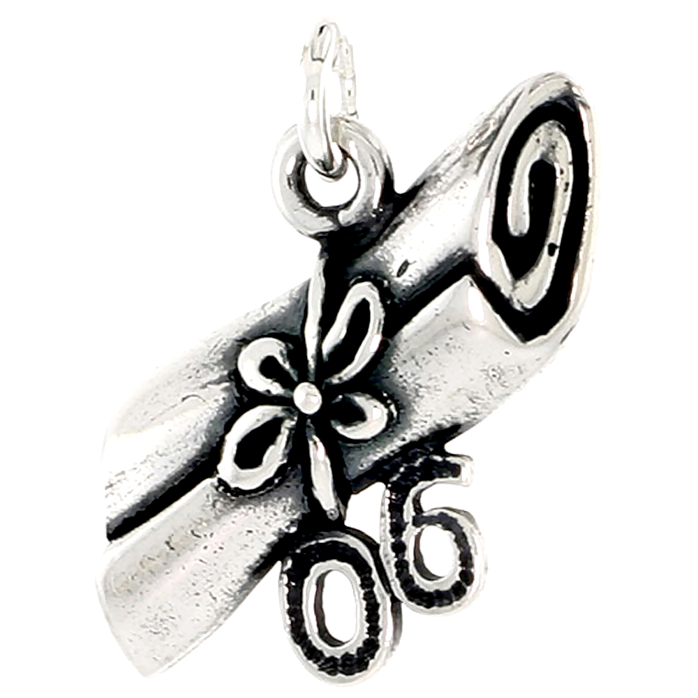 STERLING SILVER CLASS OF 2006 GRADUATION DIPLOMA CHARM 3/4 INCH TALL