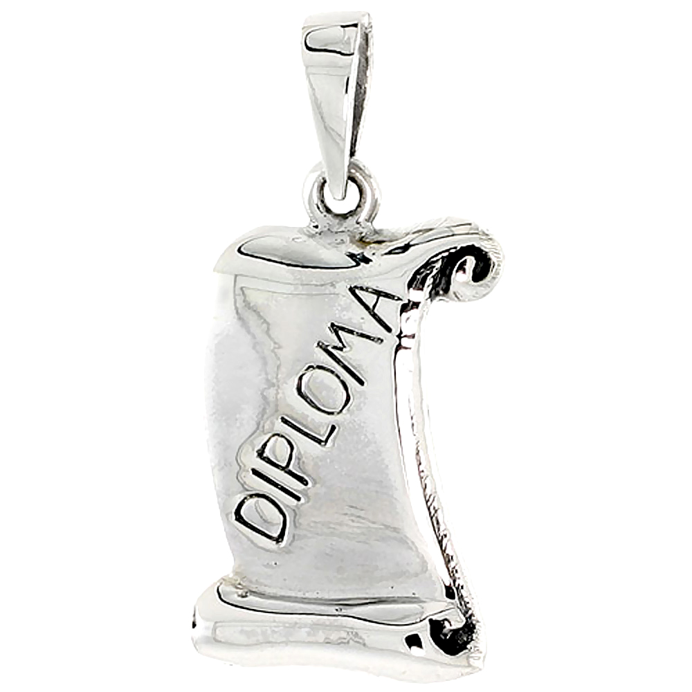 STERLING SILVER GRADUATION PARCHMENT / DIPLOMA CHARM 7/8 INCH TALL