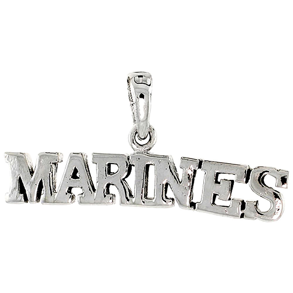 STERLING SILVER MARINES WORD CHARM 1 1/4 INCH WIDE