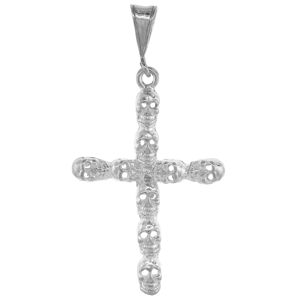 STERLING SILVER SKULL CROSS CHARM 1 3/4 INCH TALL